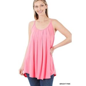 Women's Sleeveless Tank Top Pleated Flowy Tunic Cami Top Bright Pink Size Medium